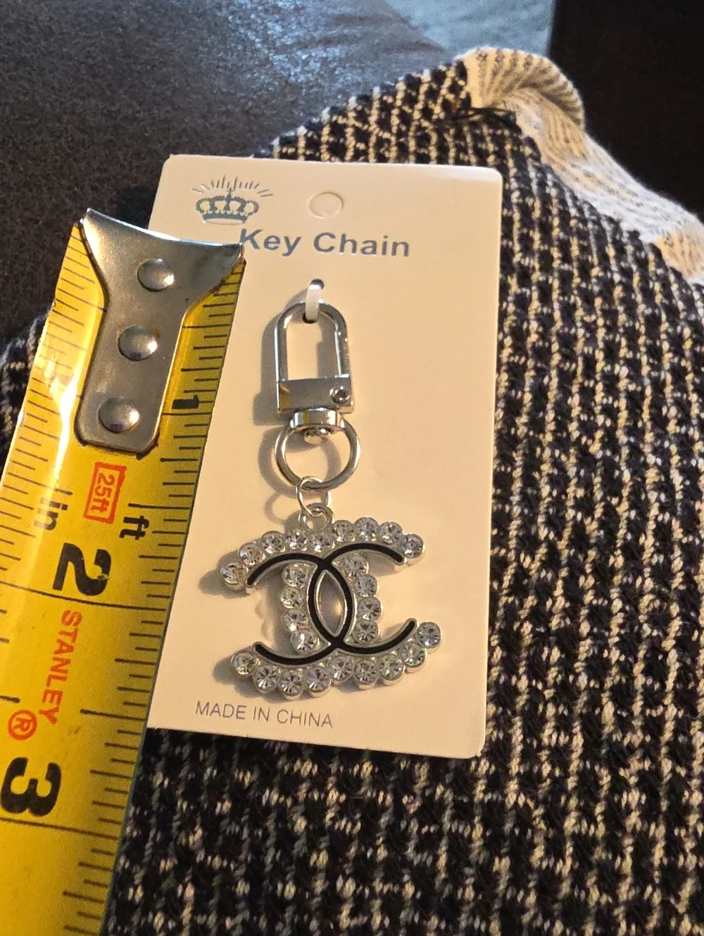 Crystal Interlocking Logo Key Chain - Black and Silver
